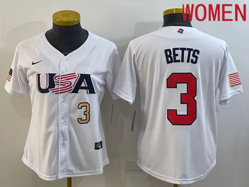 Women 2023 World Cub USA #3 Betts White Nike MLB Jersey4->women mlb jersey->Women Jersey